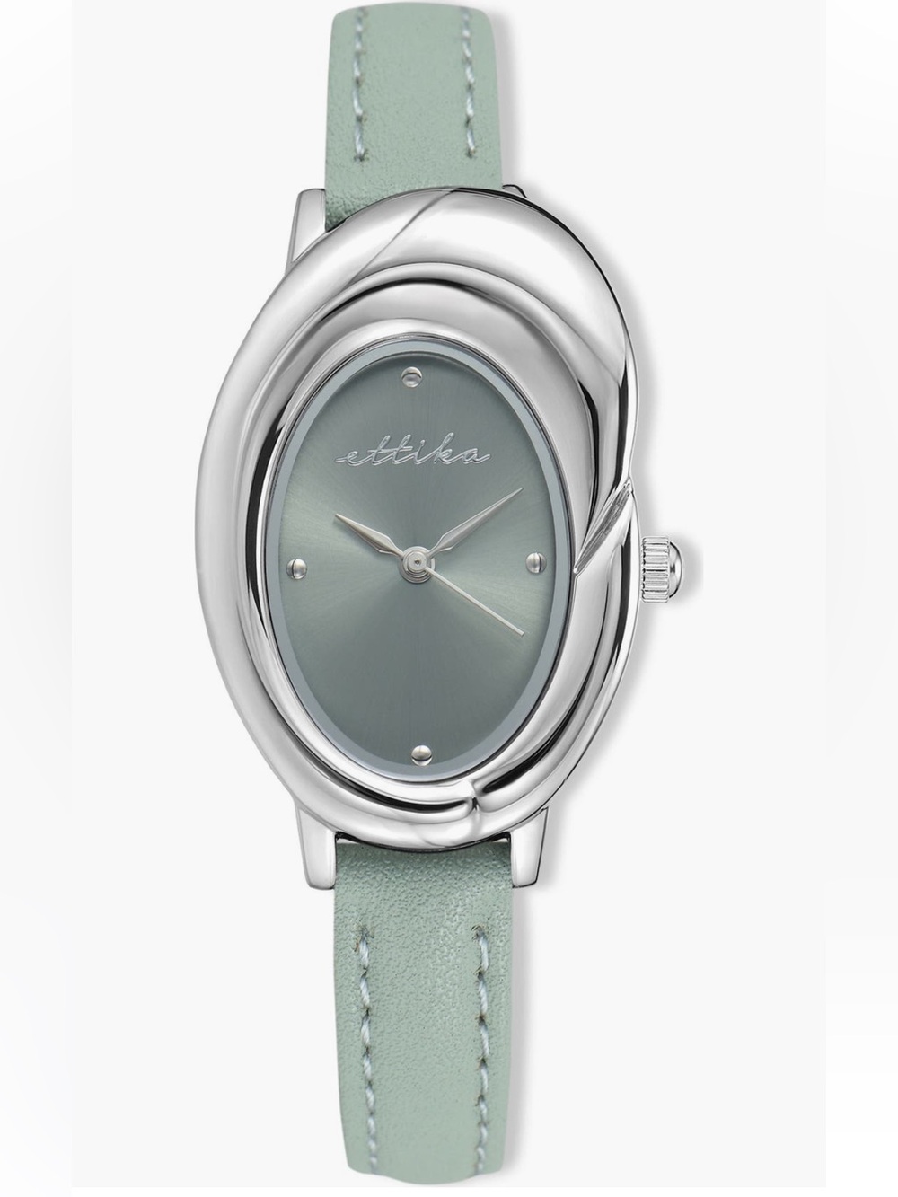 ettika Silver Oval Bubble Dome Watch with seafoam Green Dial and Strap Women’s
